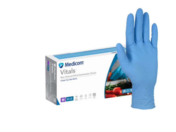 Vitals Blue Textured Nitrile Examination Gloves: X-Large