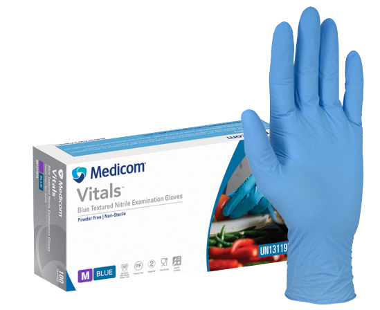 Vitals Blue Textured Nitrile Examination Gloves: Small