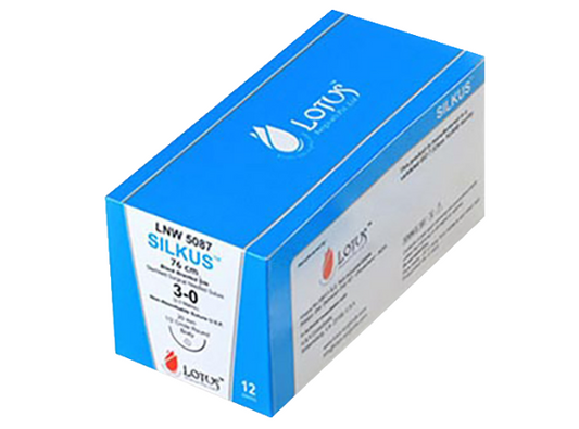 Lotus Silkus Silk Sutures: L786B – Silk Black Braided 3-0, 45cm, Reverse Cutting, 24mm, 3/8 Circle