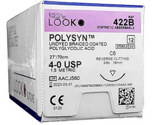 LOOK PolySyn, Violet Braided, 3-0, 27in/70cm, Taper Point, 20mm, 1/2 Circle