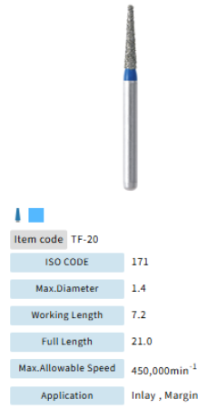 Mani Dia Bur Taper Flat End TF-20