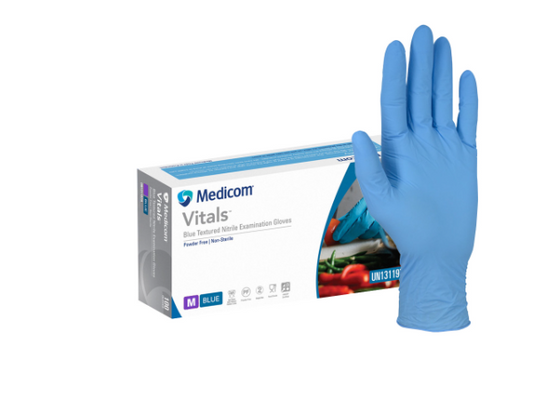 Vitals Blue Textured Nitrile Examination Gloves: X-Large