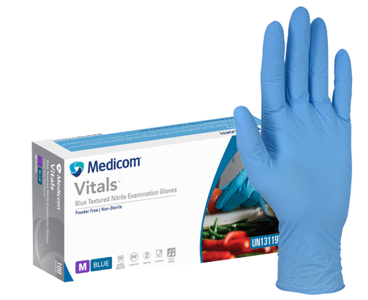 Vitals Blue Textured Nitrile Examination Gloves: Small