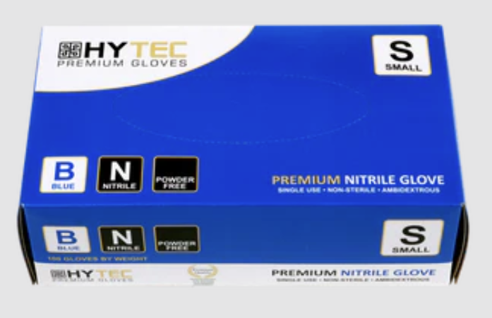 Hytec Blue Regular Nitrile Gloves, Powder Free Large 200/Pack,