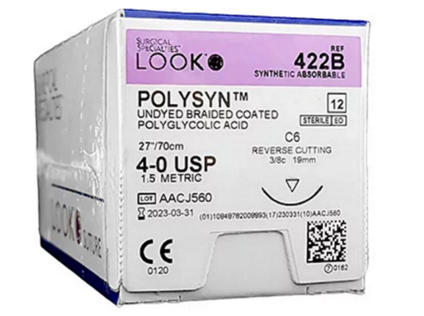 LOOK PolySyn, Clear Braided, 5-0, 27in/70cm, Reverse Cutting, 19mm, 3/8 Circle
