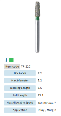 Mani Dia Bur Taper Flat End TF-22C
