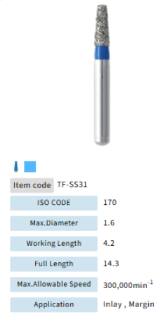 Mani Dia Bur Taper Flat End TF-SS31