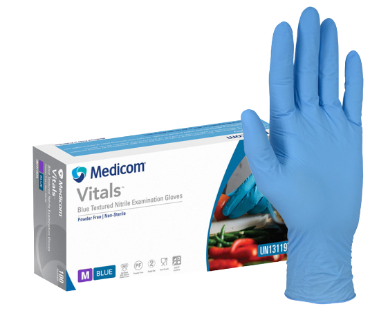 Vitals Blue Textured Nitrile Examination Gloves: Medium