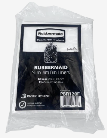 Pacific Rubbermaid Slim Jim Bin Liner, Clear - 25pk