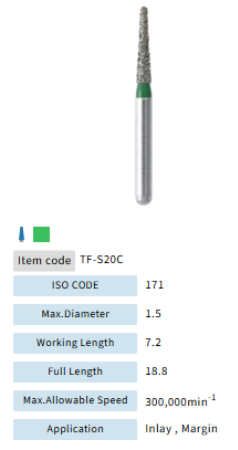 Mani Dia Bur Taper Flat End TF-S20C