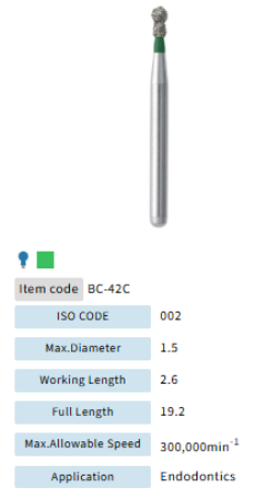 Mani Dia Bur Ball Collar Short Shank BC-42C