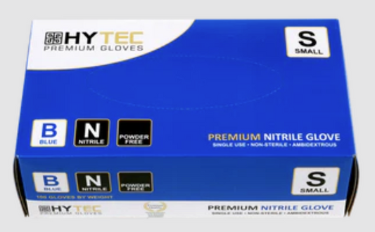 Hytec Blue Nitrile Gloves; Medium (Minimum order of 10)