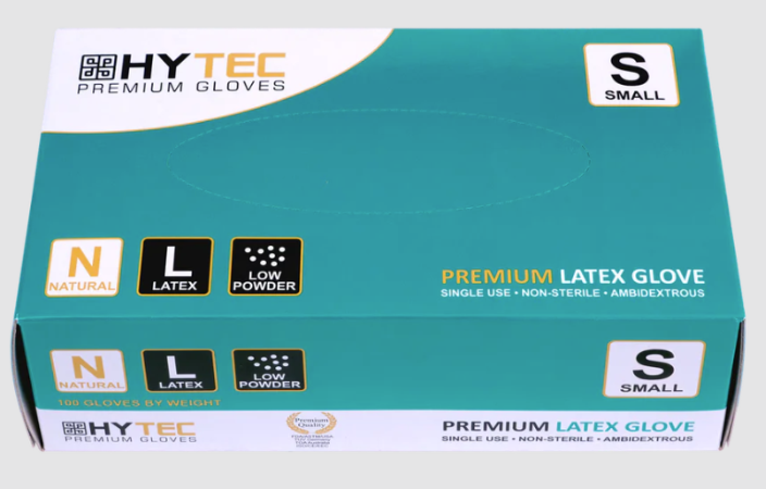 Hytec Natural Latex Gloves L/P Med (100)