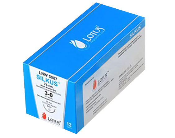 Lotus Silkus Silk Sutures: L754B – Silk Black Braided 5-0, 45cm, Reverse Cutting, 19mm, 3/8 Circle