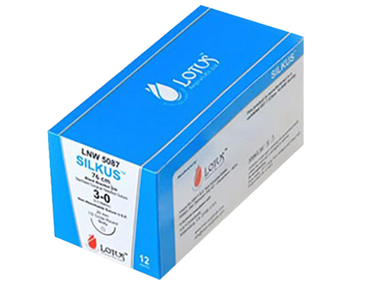 Lotus Silkus Silk Sutures: L754B – Silk Black Braided 5-0, 45cm, Reverse Cutting, 19mm, 3/8 Circle