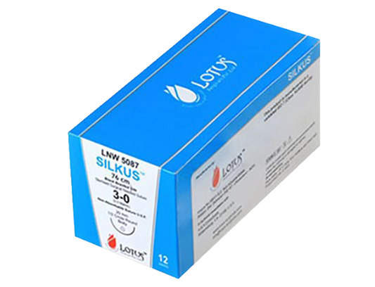 Lotus Silkus Silk Sutures: L784B – Silk Black Braided 3-0, 45cm, Reverse Cutting, 19mm, 3/8 Circle