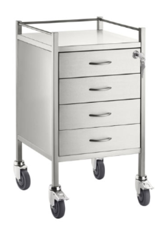 Stainless Steel Single Trolley -Four Drawers - Top