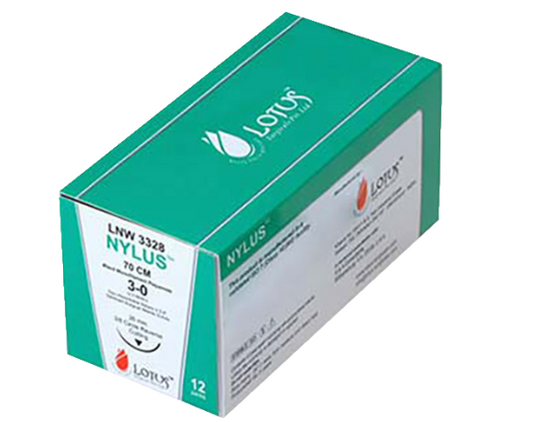Lotus Nylus Nylon Sutures: L928B – Nylon Black Mono 3-0, 45cm, Reverse Cutting, 19mm 3/8 Circle